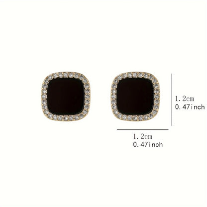 Trendy And Minimalist Style Stud Earrings Rhinestone Decor Geometric Square Stud Earrings For Women.