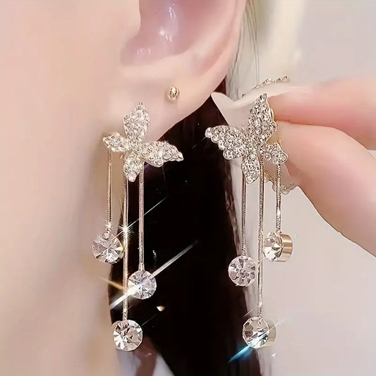 Elegant Butterfly Design Dangle Earrings with Sparkling Zirconia Accents