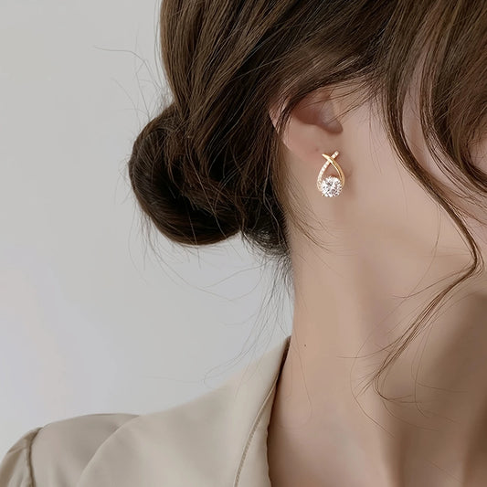 Creative Cross Line Design Stud Earrings Alloy Jewelry.