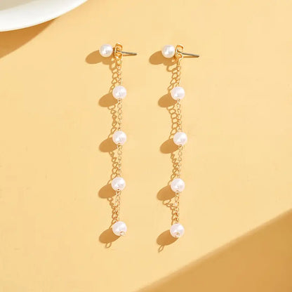 1 Pair Faux Pearl Earrings For Women Faux Pearl Tassel Drop Earrings.