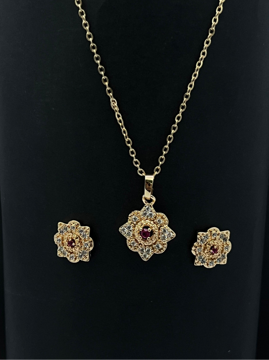 Ruby Floral Pendant set