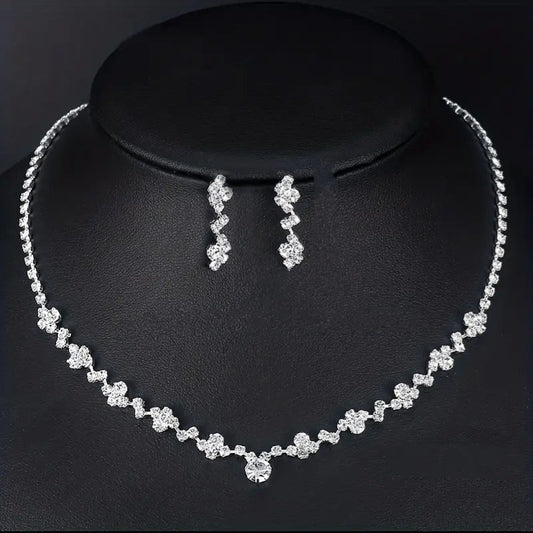 Necklace Earrings Jewelry Set Inlaid Rhinestone Dainty Party
